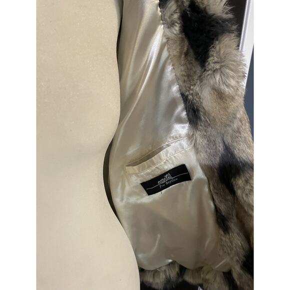 Pamela McCoy Vest Faux Fur Checkered Beige Black Gray Boho Pockets Woman's L - Picture 10 of 13